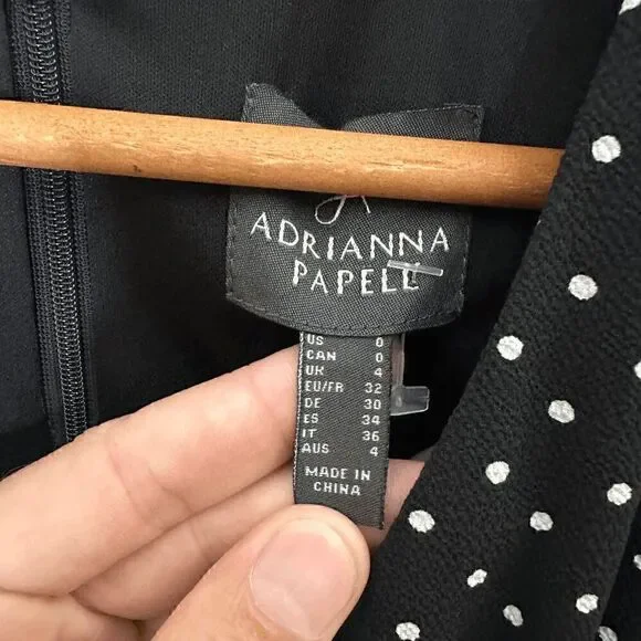 Adrianna Papell Womens Black Polka Dot Ruffle V-Neck Dress Size 0 - Picture 6 of 9